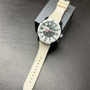 Polo Assn Dual-Display Sport Watch in Cream and Silver